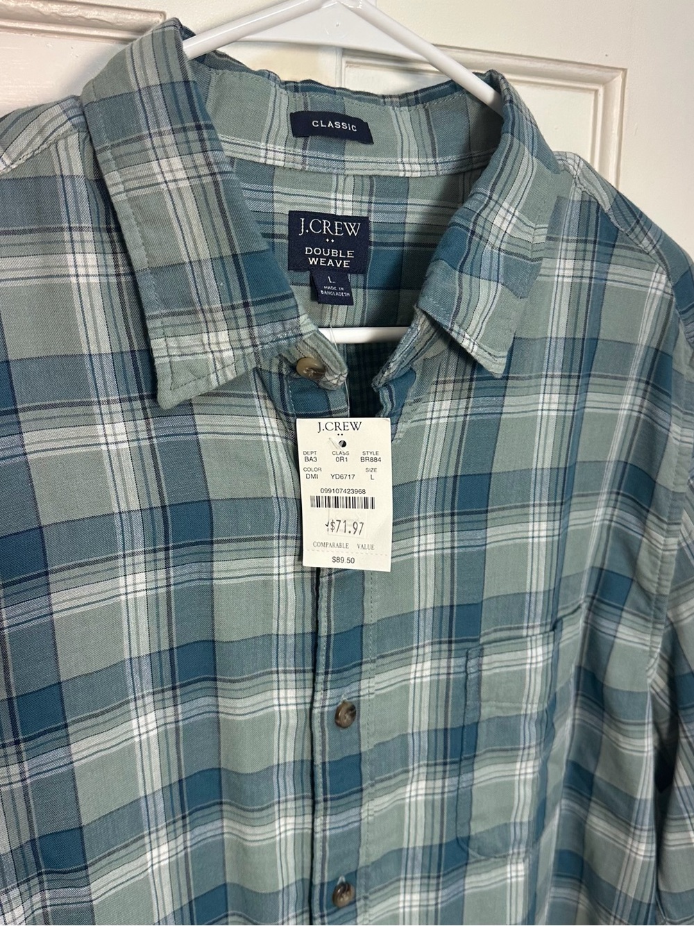 J.CREW Men's Teal and Light Blue Plaid Button-Down Shirt Classic Fit NWT